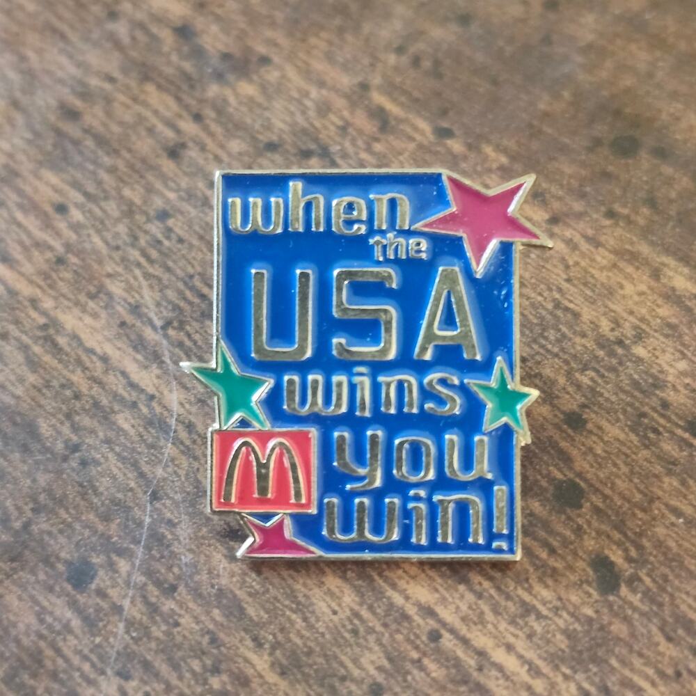 Vintage McDonald's 1996 Atlanta Olympics USA Wins Enamel Employee Lapel Hat Pin